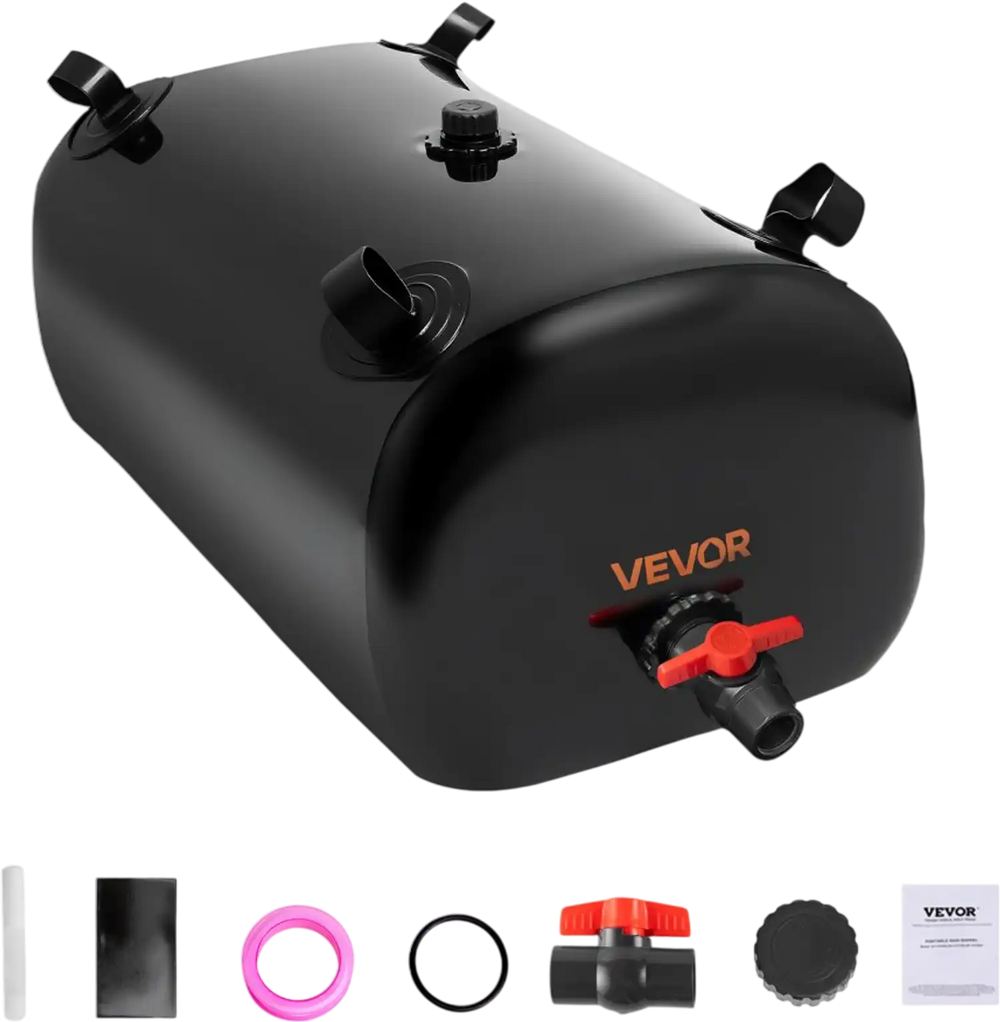VEVOR Water Storage Bladder, 29.85 Gallon (113L) Water Storage Container Tank, 1000D PVC Thickened Soft Bag Bladder, Collapsible Portable for Garden Irrigation, Camping, RVs, Emergency Use - Black