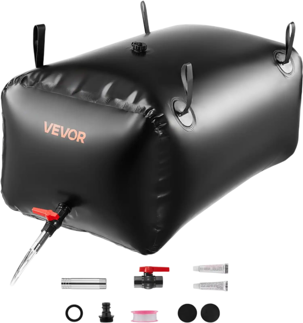 VEVOR Water Storage Bladder, 63.4 Gal Collapsible Water Storage Bag, Wear-Resistant 1000D PVC Soft Waters Bag, Leakproof Camping Tank Containers for Garden Irrigation RV Emergency Use, Black