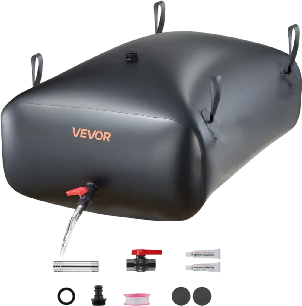 VEVOR Water Storage Bladder, 87.2 Gal Collapsible Water Storage Bag, Wear-Resistant 1000D PVC Soft Waters Bag, Leakproof Camping Tank Containers for Garden Irrigation RV Emergency Use, Black