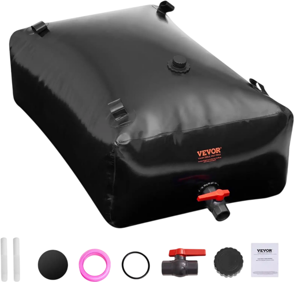VEVOR 330L/87.17 Gallon Water Storage Bladder, RV Water Tank, 1000D PVC Collapsible Water Storage Containers, Large Capacity Soft Water Bag, Portable Water Bladder, Fire Prevention, Camping, Emergency