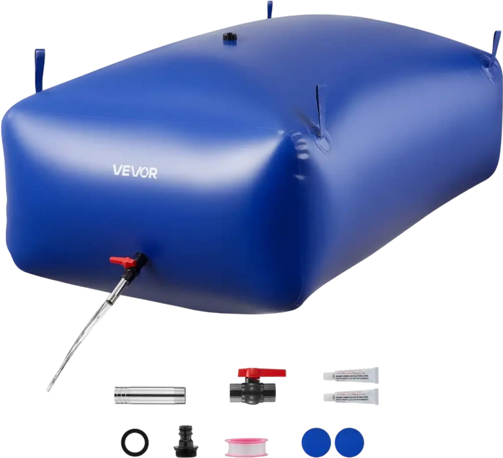 VEVOR Water Storage Bladder 264.2 Gallon Large Capacity Water Bag, Portable & Collapsible Soft Waters Container, Leakproof & Tear-Resistant PVC Emergency Waters Storage Tank for RV Truck & Outdoor Use