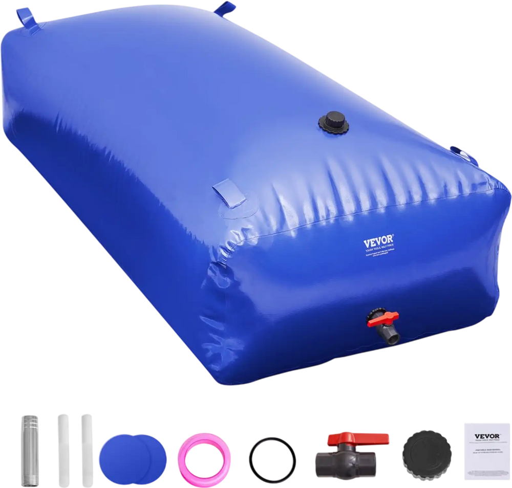 VEVOR 1000L/264 Gallon Water Storage Bladder, RV Water Tank, 1000D Blue PVC Collapsible Water Storage Containers, Large Capacity Soft Water Bag, Portable Water Bladder, Fire Prevention, Camping