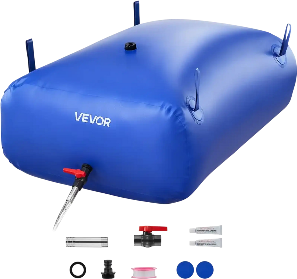 VEVOR Water Storage Bladder, 87.2 Gal Collapsible Water Storage Bag, Wear-Resistant 1000D PVC Soft Waters Bag, Leakproof Camping Tank Containers for Garden Irrigation RV Emergency Use, Blue