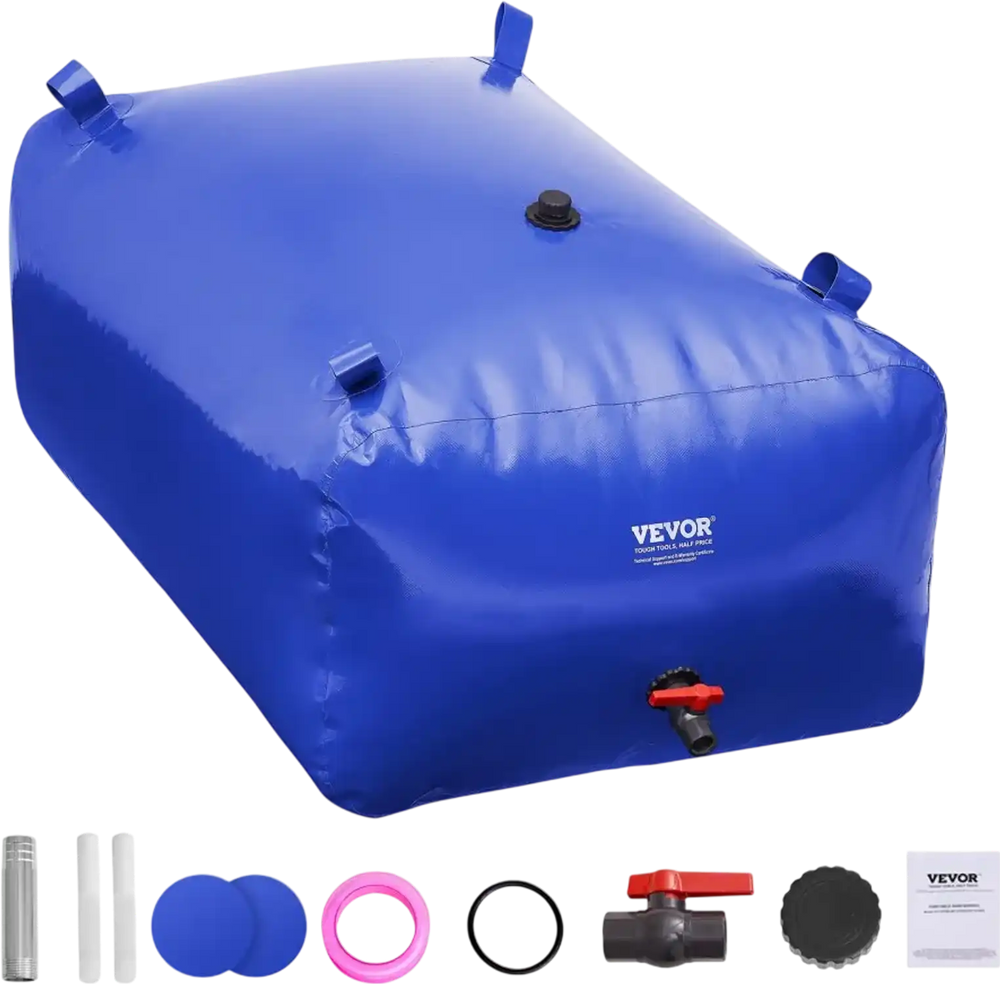 VEVOR 400L/105.7 Gallon Water Storage Bladder, RV Water Tank, 1000D Blue PVC Collapsible Water Storage Containers, Large Capacity Soft Water Bag, Portable Water Bladder, Fire Prevention, Camping