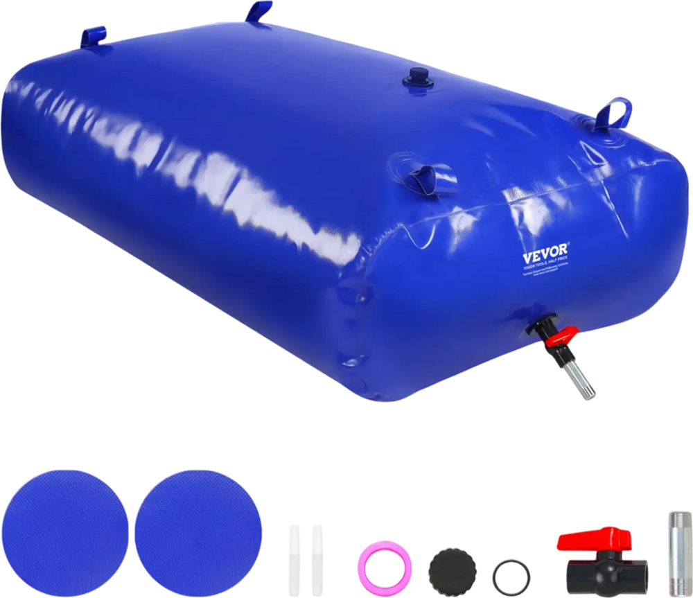 VEVOR 540L/142.7 Gallon Water Storage Bladder, RV Water Tank, 1000D Blue PVC Collapsible Water Storage Containers, Large Capacity Soft Water Bag, Portable Water Bladder, Fire Prevention, Camping