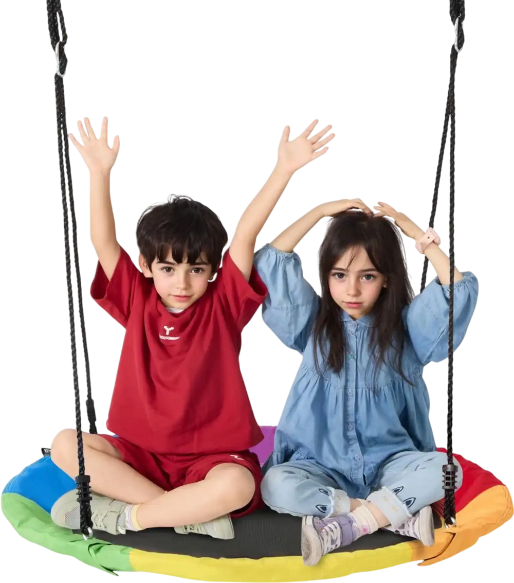 VEVOR Tree Swing, 40 Inch Saucer Swing, 750lbs Weight Capacity, 900D Oxford Fabric Swing Seat with 2 Tree Hanging Straps and Adjustable Multi-Strand Ropes, Round Swing for Kids Outdoor, Multicolor