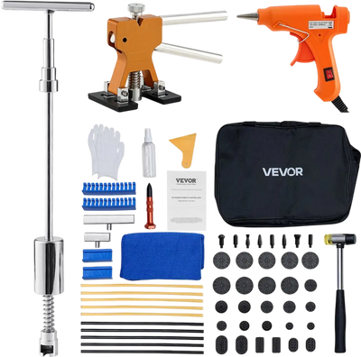 VEVOR Dent Puller Kit, 61 PCS Paintless Dent Removal Kit with Golden Lifter, Slide Hammer T-Bar, Glue Gun, Auto Body Hail Damage Repair Remover Tools for Car Refrigerator Large Small Door Ding Repair