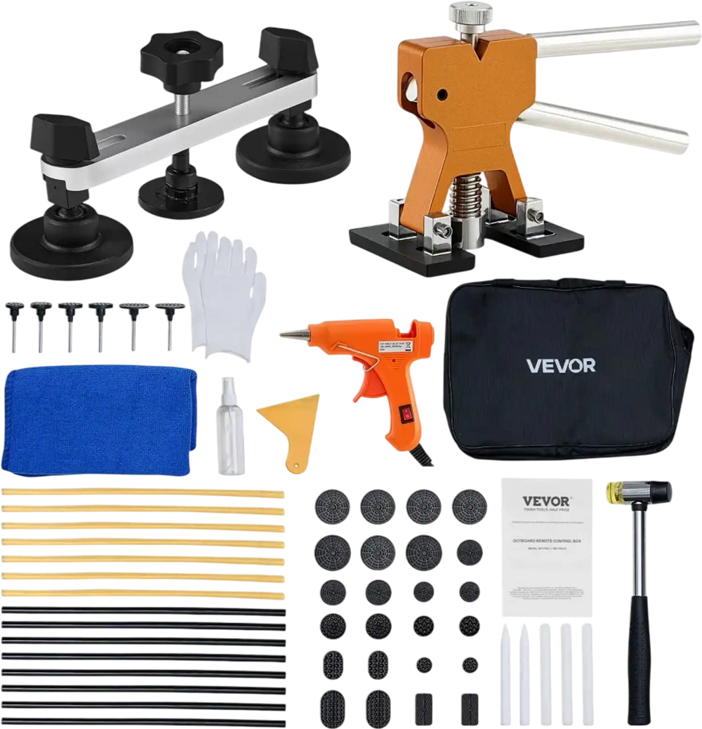 VEVOR Dent Puller Kit, 60 PCS Paintless Dent Removal Kit with Golden Lifter, Bridge Puller, Rubber Hammer, Glue Gun, Auto Body Hail Damage Repair Remover Tools for Car Refrigerator Door Ding Repair
