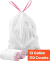 VEVOR Drawstring Trash Bags, 13 Gallon 110 Count Tall Kitchen Trash Bags, Extra Thick Fresh Scent Garbage Bag, Recyclable Bin Bag with Drawstrings, for Home Kitchen, Office, RV and Camping (White)