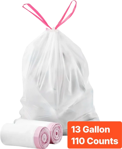 VEVOR Drawstring Trash Bags, 13 Gallon 110 Count Tall Kitchen Trash Bags, Extra Thick Fresh Scent Garbage Bag, Recyclable Bin Bag with Drawstrings, for Home Kitchen, Office, RV and Camping (White)
