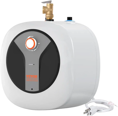 VEVOR Electric Mini-Tank Water Heater 2.5-Gallon Tank, 1440W Hot Water Boiler Storage, Safety Temperature Pressure Valve Easy Install, for Kichen Bathroom Restaurant, Shelf Wall Floor Mounted