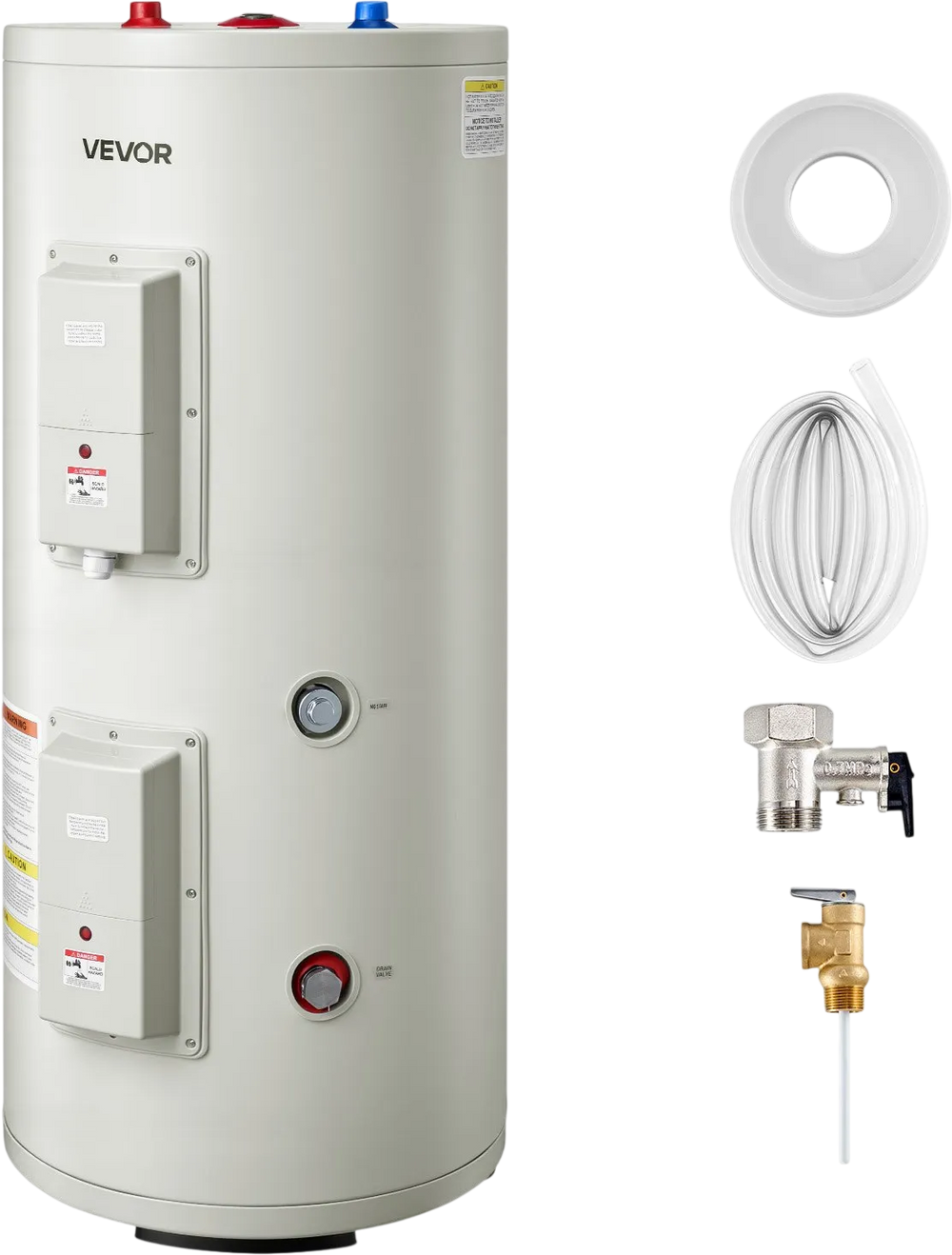 VEVOR 30 Gallon Electric Tank Water Heater, 5000W Point-of-Use Hot Water Heater with LED Display, Knob Control, Top Outlet, 240V with T&P Valve for Large Families, Small Commercial Spaces, Gray