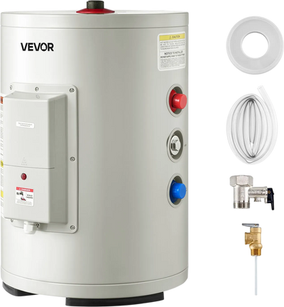 VEVOR 6 Gallon Electric Tank Water Heater, 1600W Point-of-Use Hot Water Heater with LED Display, Knob Control, Top Outlet, 120V Storage Design with T&P Valve for Studio Apartments, RVs, Gray