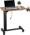 VEVOR Overbed Table, Mobile Bed Side Table with 4 Wheels, Electric Lifting with Upgrade Button, Rolling Laptop Desk with Cup Holder, Height Adjustable Overbed Desk for Home, Office, Study, Wood+Black