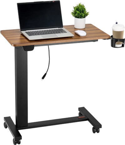 Vevor Overbed Table Electric Height Adjustable Mobile Bedside Desk with 4 Wheels New