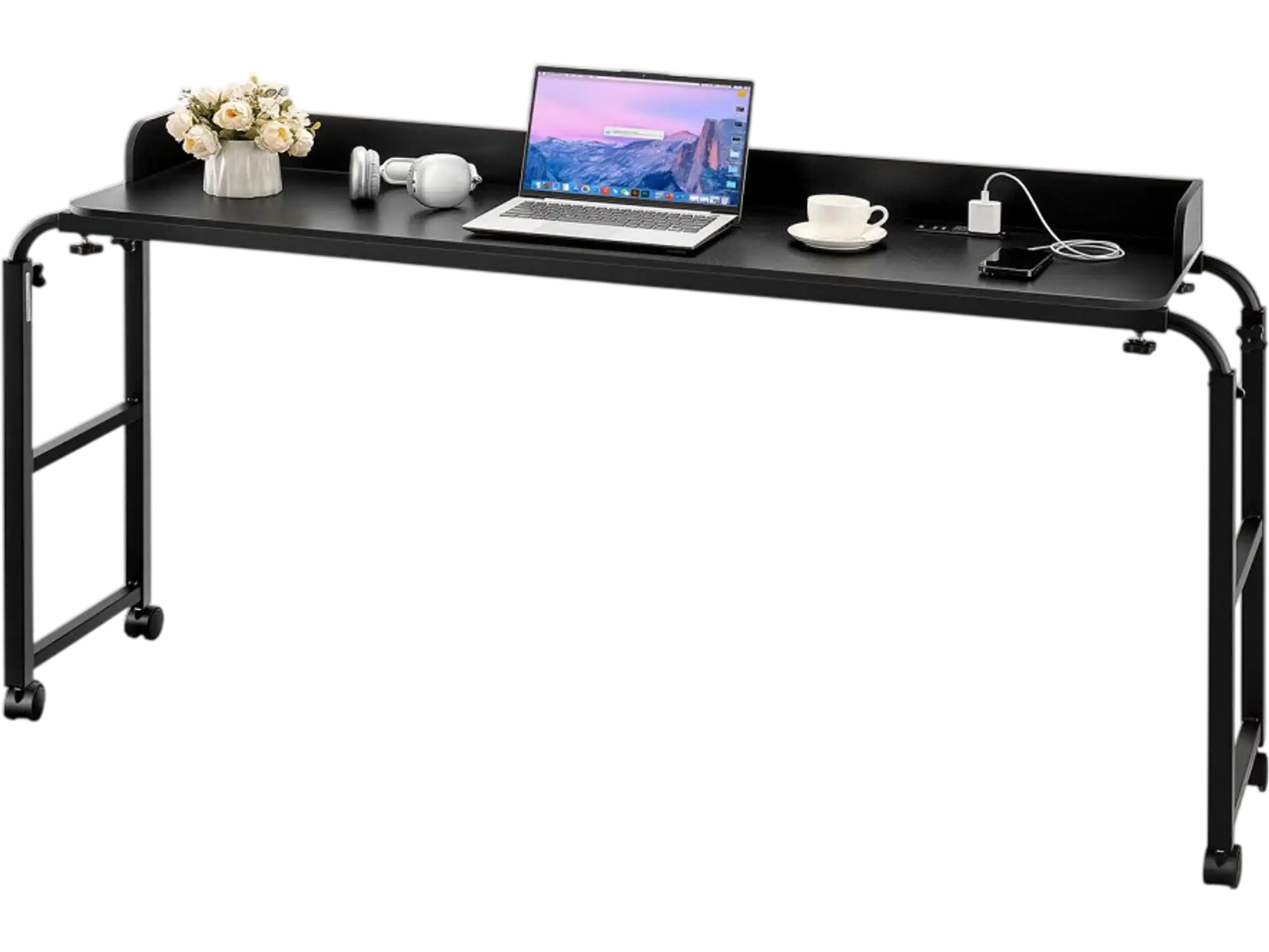 Vevor Overbed Table Adjustable Rolling Desk with Wheels and Power Socket New