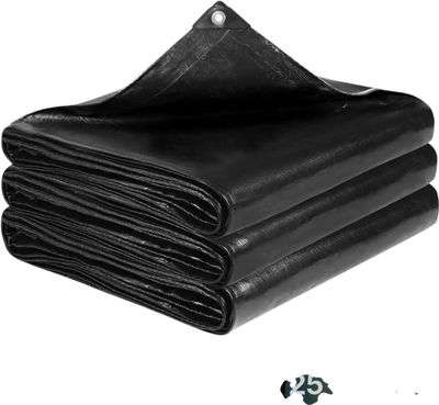 VEVOR 25 x 30 ft Pond Liner, 14 Mil Thickness, 3-Layer Reinforced PE Fish Koi Pond Liner for Outdoor Ponds, with Hemmed Edge and 4 Metal Buttonholes, for Water Garden, Waterfall, and Fountains, Black