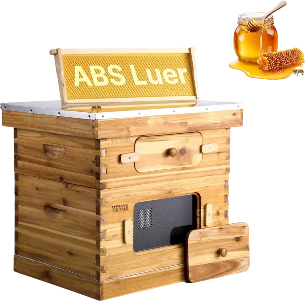 VEVOR Bee Hive 20 Frame Bee Hives Starter Kit, Beeswax Coated Fir Wood, 1 Deep + 1 Medium Bee Boxes Langstroth Beehive Kit, Transparent Acrylic Windows with Foundations for Beginners Pro Beekeepers