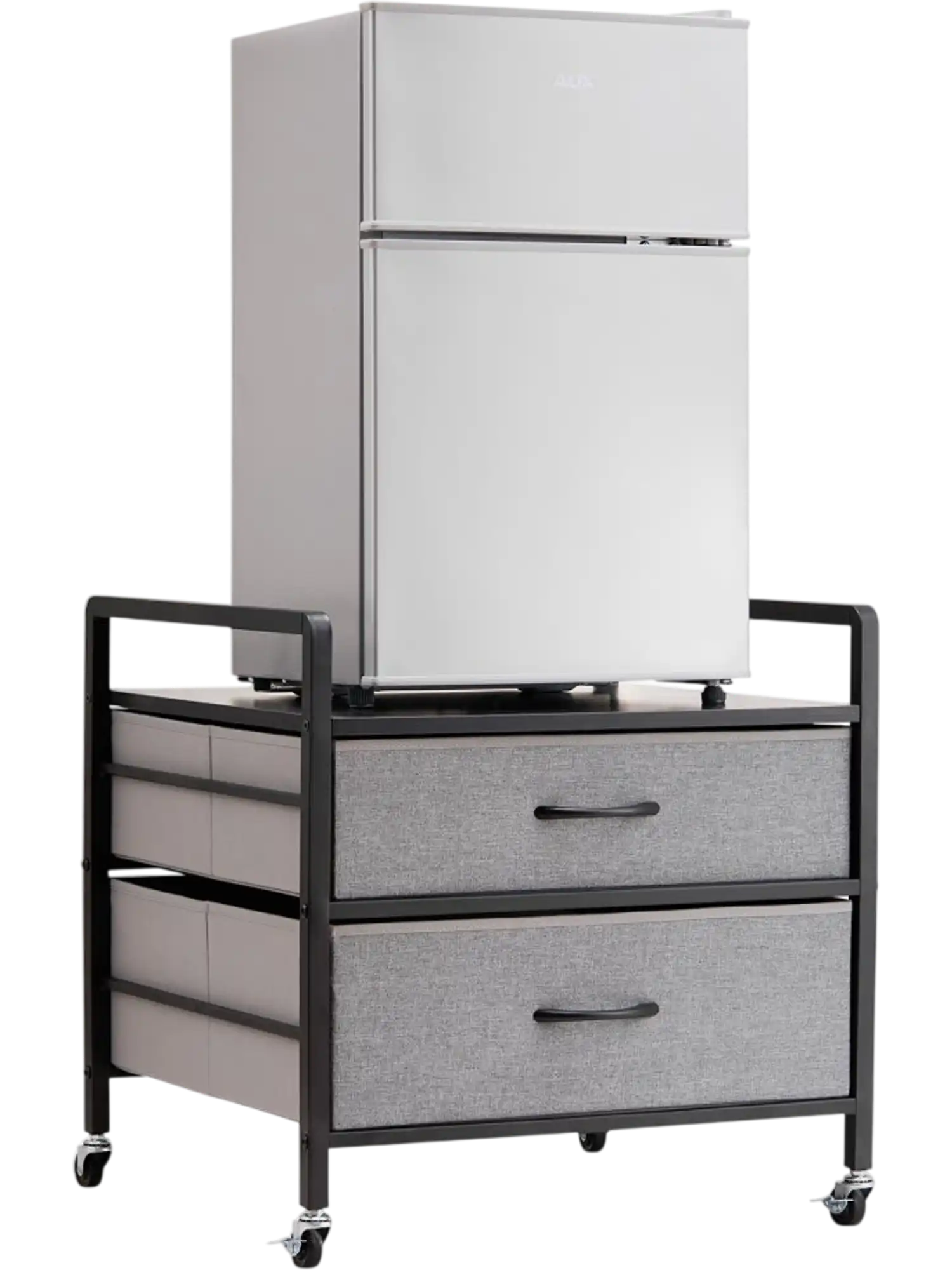 Vevor Mini Fridge Stand Storage Shelf with 2 Drawers & Swivel Wheels Gray New
