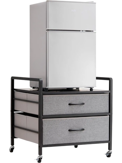 Vevor Mini Fridge Stand Storage Shelf with 2 Drawers & Swivel Wheels Gray New