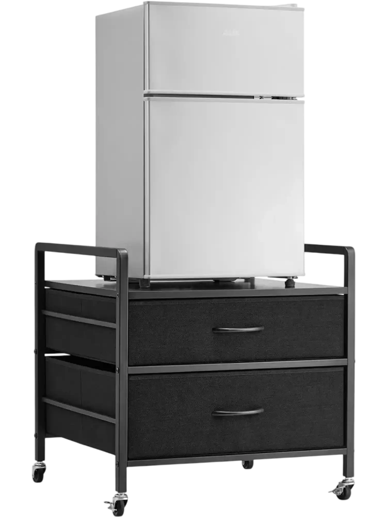 Vevor Mini Fridge Stand Storage Table with 2 Drawers & 4 Swivel Wheels Black New