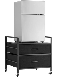 VEVOR Mini Fridge Stand with Storage, 176 lb-Capacity Mini Fridge Table with 2 Drawers & 4 Swivel Wheels, Mobile Mini Fridge Shelf, Black Mini Fridge Organizer for Dorm, Apartment, Office, Bedroom