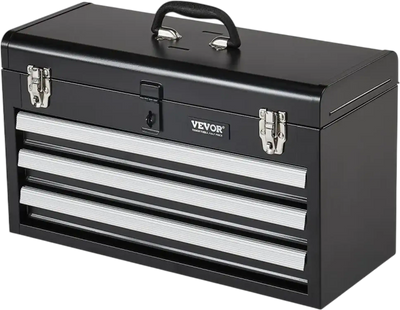 VEVOR Metal Tool Box, 20.5-inch, Portable Metal Tool Box with 3 Drawers, Small Tool Chest with EVA Liners, Ball Bearing Slide Drawers Locking & Powder Coated Finish, Multi-Function Tool Organizer
