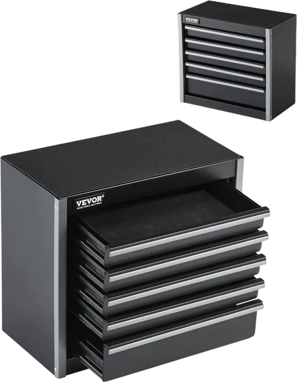 VEVOR Metal Tool Box, 8.6-inch, Portable Metal Tool Box with 5 Drawers, Small Tool Chest with EVA Liners and PP Feet Pads, Heavy-Duty Steel With Ball Bearing Opening and Powder Coated Finish, Black
