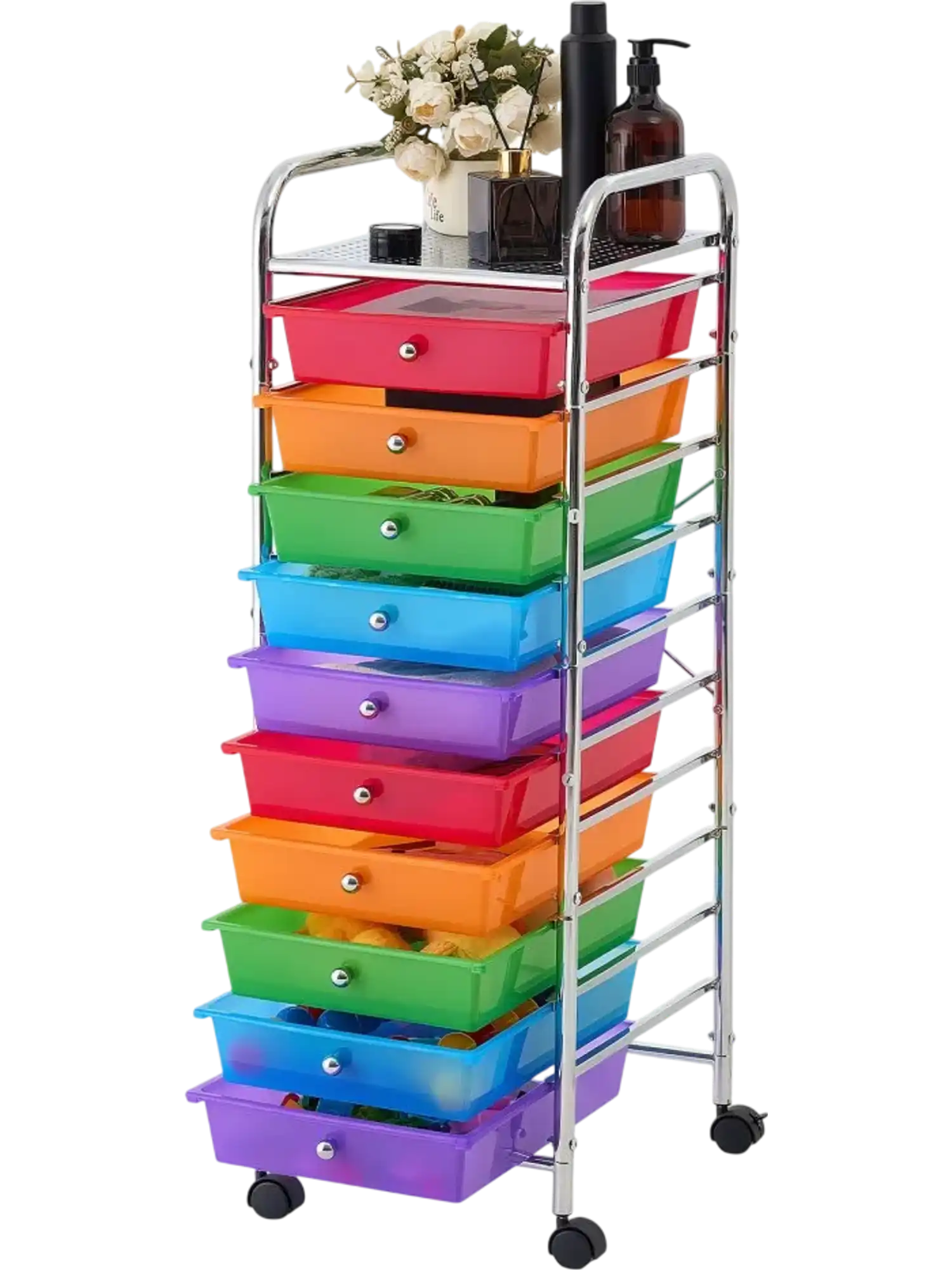 Vevor Rolling Cart 10-Drawer Storage Organizer Mobile Utility Cart Rainbow New
