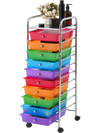VEVOR Rolling Cart with Drawers, 10 Drawer Storage Organizer, Mobile Utility Cart with Steel Frame, Universal Casters & 2 Brakes, Great for Office, Classroom, Craft Tools, Garage, Studio, Rainbow