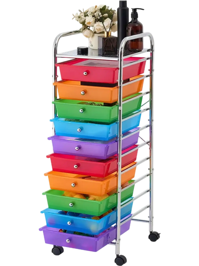 Vevor Rolling Cart 10-Drawer Storage Organizer Mobile Utility Cart Rainbow New