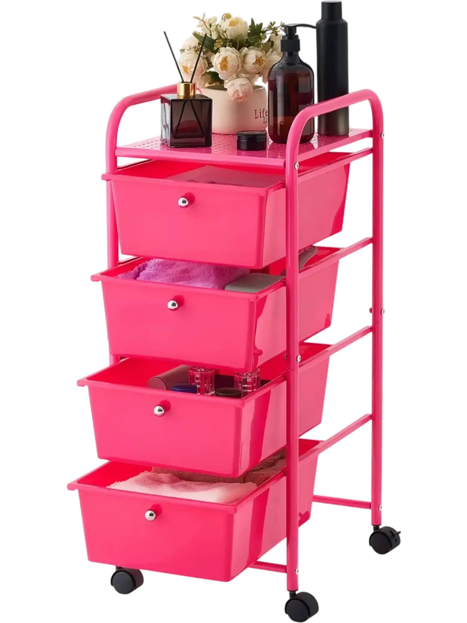 Vevor Rolling Cart 4-Drawer Mobile Storage Organizer Rose Red New