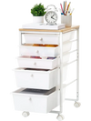 VEVOR Rolling Cart with Drawers, 5 Drawer Storage Organizer, Mobile Utility Cart with Wood Top, Steel Frame, Universal Casters & 2 Brakes, for Office, Classroom, Craft Supplies, Bedroom, Makeup, White