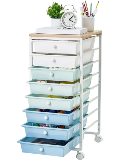 Vevor Rolling Cart 8-Drawer Storage Organizer with Wood Top New