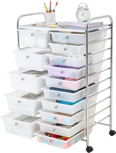 Vevor Rolling Cart 15-Drawer Storage Organizer Mobile Utility Cart New