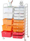 VEVOR Rolling Cart with Drawers, Double Row 15 Drawer Storage Organizer, Mobile Utility Cart, Steel Frame, Universal Casters & 2 Brakes, for Office, Classroom, Craft Room, Studio, Garage, Gradient Red