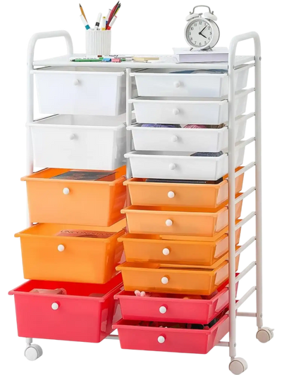 Vevor Rolling Cart with Drawers 15-Drawer Mobile Utility Storage Organizer Gradient Red New