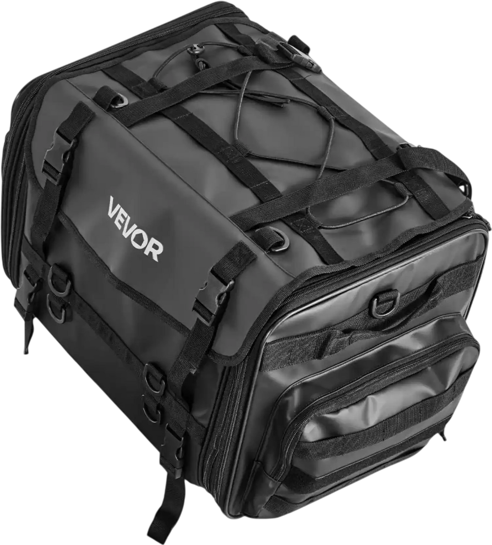 VEVOR Motorcycle Tail Bag, 40-60 L Expandable Motorcycle Rear Seat Bag with Waterproof Rain Cover, Foldable Outdoor Sports Motorbike Luggage Storage with Shoulder Straps, Pocket & Elastic Cord, Black