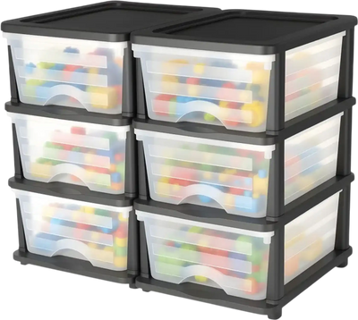 VEVOR Plastic Storage Drawers, 2 Pack Storage Organizer Drawer, 6 Drawers Closet Organization and Storage Dividers, Dresser Organizer Clear Bins for Office Supplies, Craft Rooms, Classrooms and Home