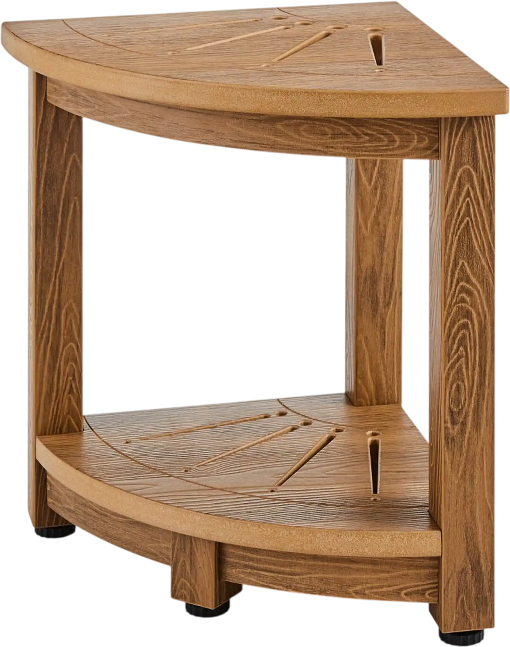 VEVOR Corner Shower Bench, 16.5" Height 12.8" Radius, Faux Wood Grain Polystyrene, 350 LBS with Storage Shelf, Water Resistant, Shower Stool for Inside & Outside Shower, for Bathroom, Living Room