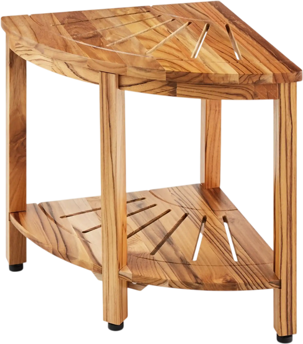 VEVOR Corner Teak Shower Bench, 18.5" Height 15.5" Radius, 100% Teak Wood Corner Shower Beach, 500 LBS with Storage Shelf, Shower Stool for Inside & Outside Shower, for Bathroom