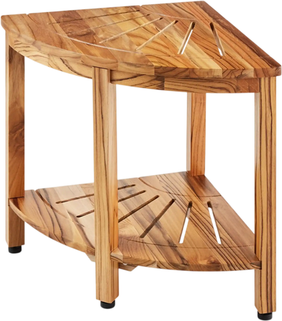 Vevor Shower Bench Corner Teak Wood with Storage Shelf 18.5