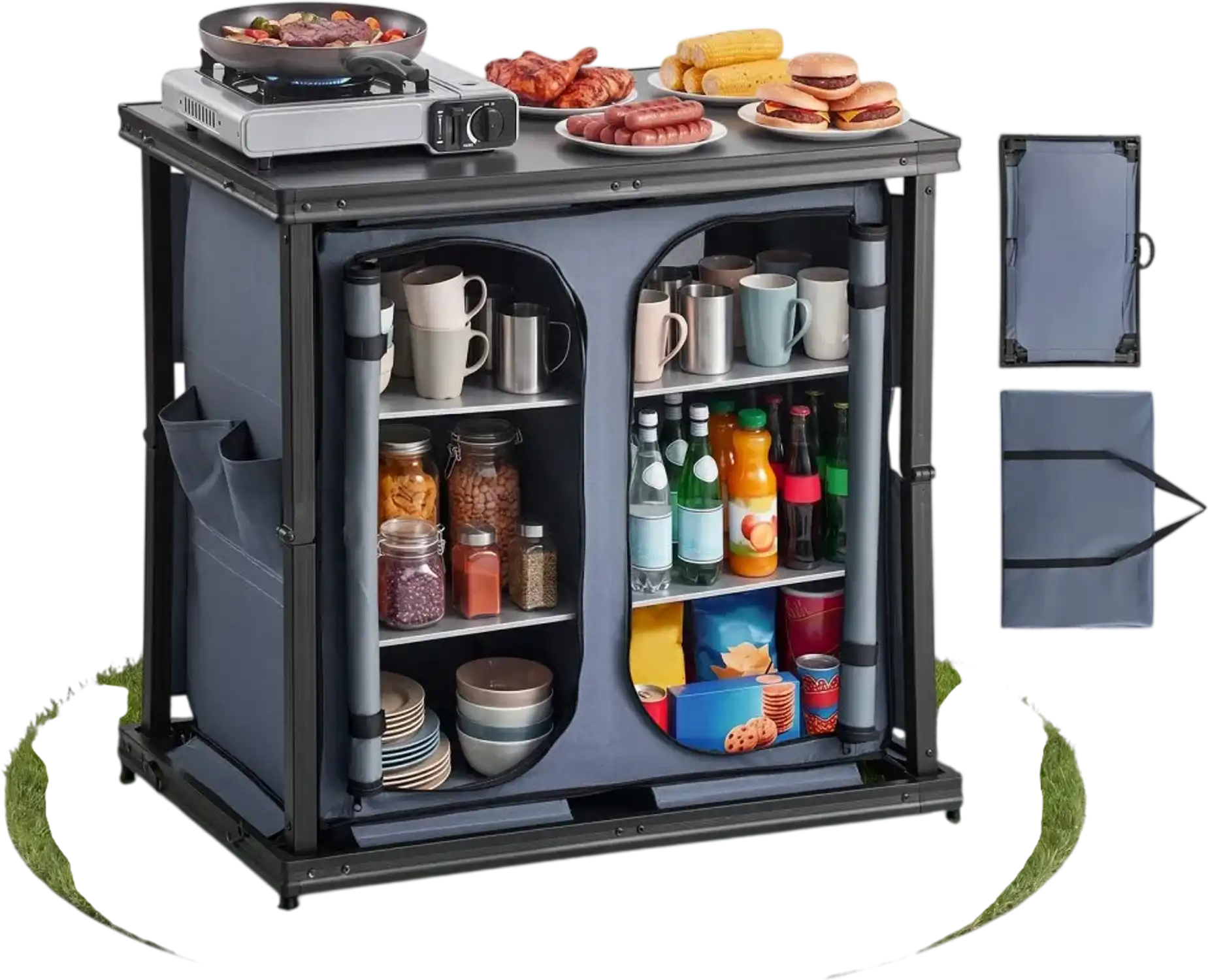 Vevor Camping Storage Cabinet Folding Outdoor Kitchen Cook Station with 6 Shelves New