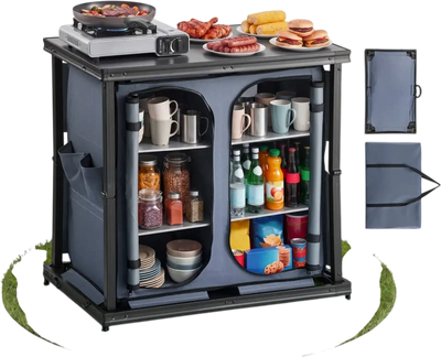 Vevor Camping Storage Cabinet Folding Outdoor Kitchen Cook Station with 6 Shelves New