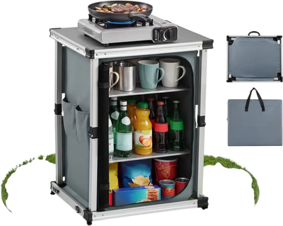Vevor Camping Storage Cabinet Portable Folding Outdoor Kitchen Cook Station New