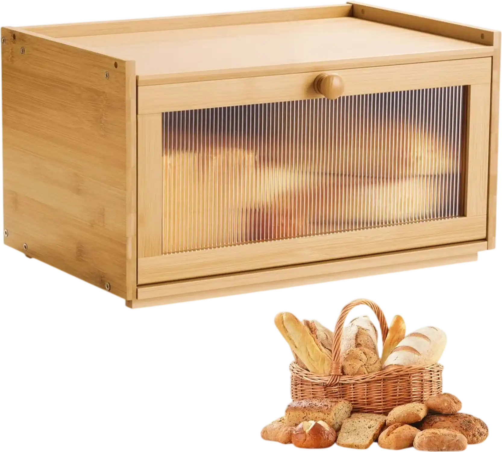 Vevor Bread Box Large Bamboo Storage Container for Kitchen Counter Natural New