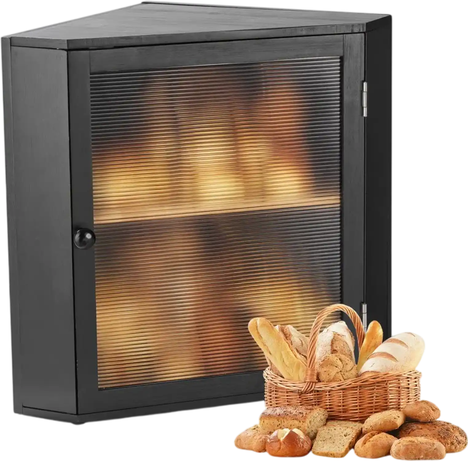 Vevor Bread Box Corner Double-Layer Bamboo Storage Container Black New