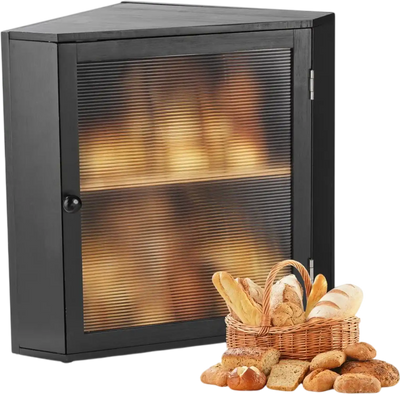 Vevor Bread Box Corner Double-Layer Bamboo Storage Container Black New
