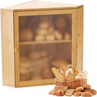 VEVOR Corner Bread Box for Kitchen Counter, Double Layer Large Capacity Bamboo Bread Storage Container, Farmhouse Wooden Breadbox for Homemade Bread, Storage Holder Bin with Acrylic Wavy Door, Natural