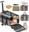VEVOR Cat Carrier with Wheels, Airline Approved Rolling Pet Carrier with Telescopic Handle and Shoulder Strap, Dog Carrier with Wheels for Pets under 22 lbs, with 1 Folding Bowl, Grey